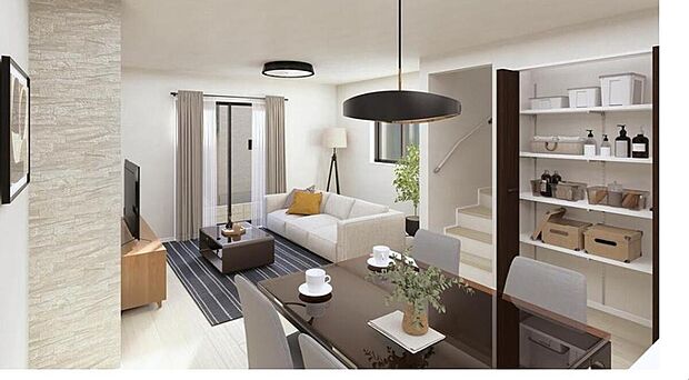 【リビング】※イメージパースにつき実際とは多少異なる場合がございます。
暖かな雰囲気のＬＤＫはご家族が自然と集まる穏やかな暮らしがイメージできますね。明るいリビングで家族団らんの時間を楽しみましょう！