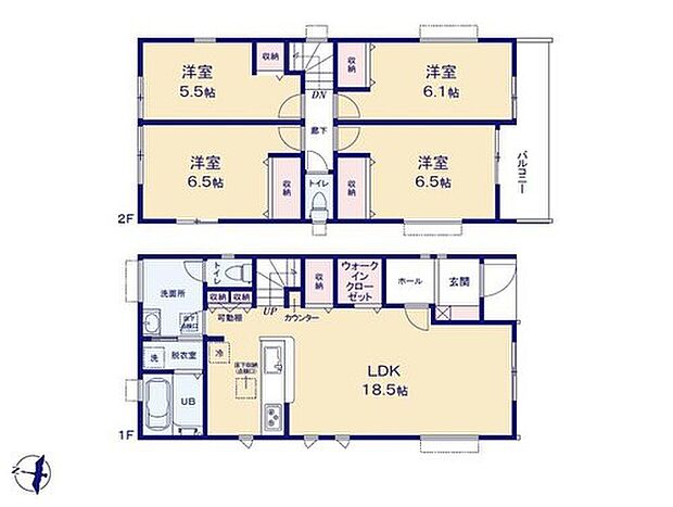 【4LDK】2階に居室をまとめてプライベートの時間も充実♪
LDKにWIC付きでお出かけ準備もスムーズ、帰宅後も
アウターの散らかりを防ぎます◎忙しい朝もスムーズな
家事動線の水回り集約設計☆