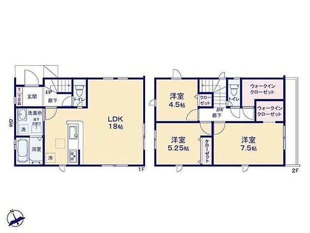 【3LDK】◇LDKは広々18帖♪
◇ウォークインクローゼットが主寝室と廊下にあり収納豊富♪
◇水回りがまとまっているので家事動線がスムーズです♪
