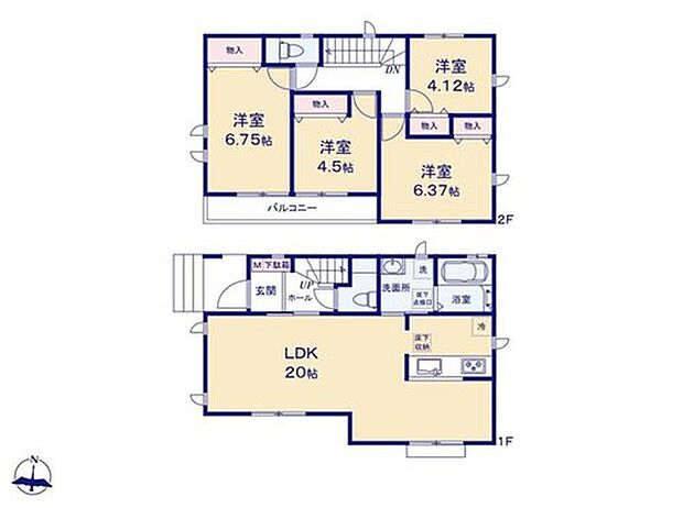 【4LDK】◇LDK広々20帖☆家具レイアウトの幅も広がります！
◇居室を2階に集約し、プライバシーにも配慮♪
◇収納も多くご家族での生活に寄り添う設計です☆