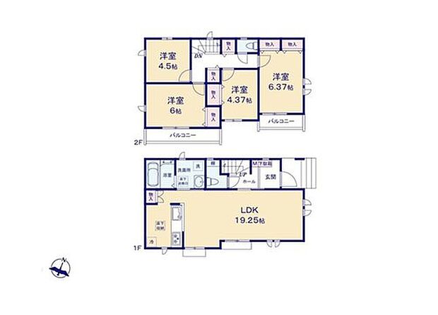【4LDK】◇19帖超えLDKは家具を配置しても空間にゆとりが生まれます♪
◇リビングの様子も分かりやすい対面式キッチン採用♪
◇家事効率がＵＰする水回り集中設計！調理の合間にサッと洗濯を回せます♪