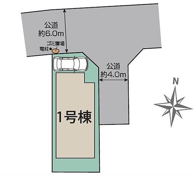 【全体区画図】駐車もしやすい角地です☆
前面道路は住人以外の車の進入も少なく、小さなお子様を持つご家庭にも安心です♪