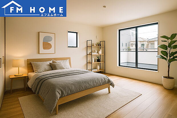 ■２号棟・内装写真■
各部屋にクローゼット付き。
ベッドを置いてもスペースが確保できます。
※インテリアはCG加工で合成したイメージです。