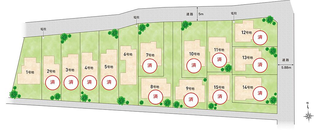 2023年7月中旬、全15区画内の新築戸建てが誕生！全邸2台駐車可能なゆとりのある住まい(車種制限あり)。都心への利便性を兼ね合わせた静粛な住宅エリアです。