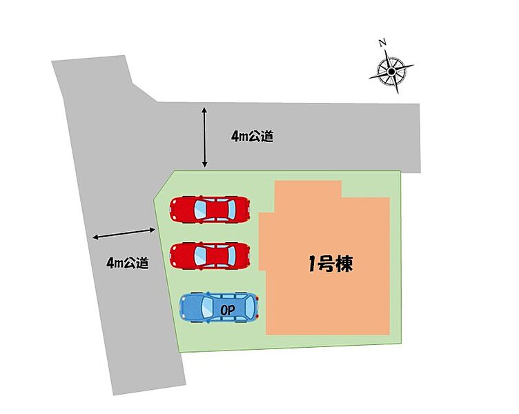 区画図
最大3台分のカースペースのあるゆとりある敷地です♪