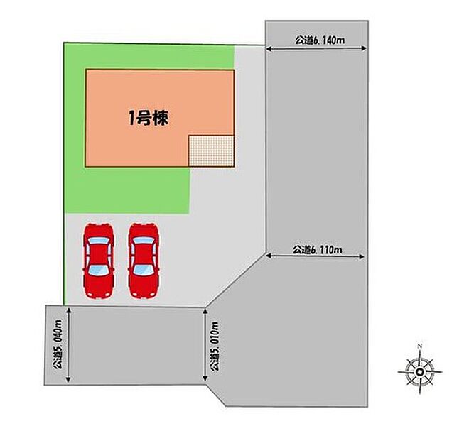 ≪全体区画図≫
駐車２台可能（車種による）！
急な来客時や、ご家族の自転車スペースとしても大活躍♪