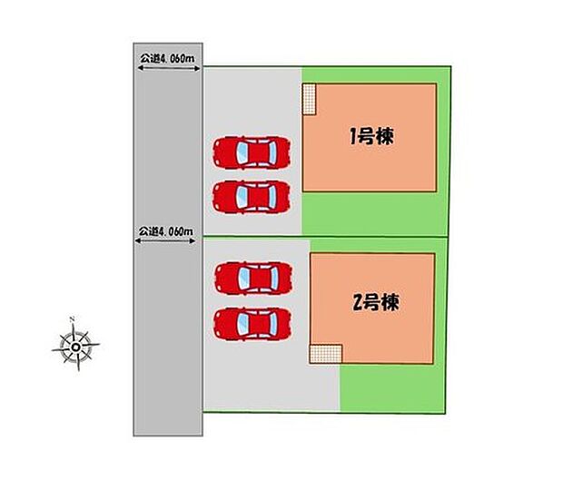 ≪全体区画図≫
駐車２台可能（車種による）！
急な来客時や、ご家族の自転車スペースとしても大活躍♪