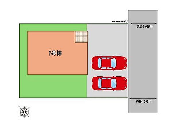≪全体区画図≫
駐車２台可能（車種による）！
急な来客時や、ご家族の自転車スペースとしても大活躍♪