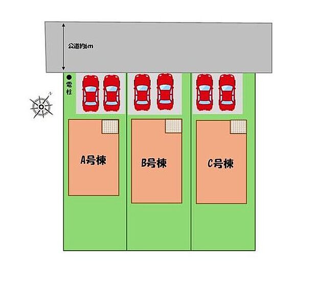 ≪全体区画図≫
駐車２台可能！（車種による）
空いたスペースには、花や緑で彩るガーデニングもオススメです♪