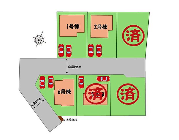 ≪全体区画図≫
駐車２台可能（車種による）！
急な来客時や、ご家族の自転車スペースとしても大活躍♪