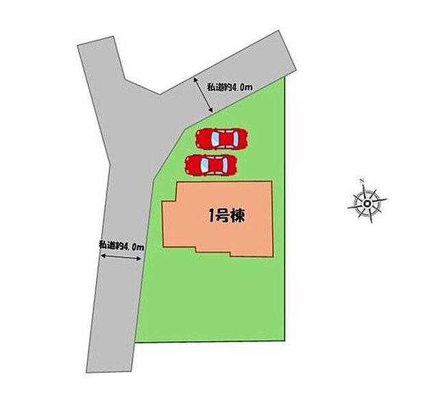 ≪全体区画図≫
駐車２台可能（車種による）！
急な来客時や、ご家族の自転車スペースとしても大活躍♪