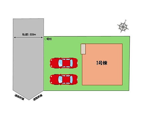 ≪全体区画図≫
駐車２台可能（車種による）！
急な来客時や、ご家族の自転車スペースとしても大活躍♪