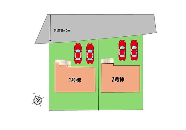 ≪全体区画図≫
駐車２台可能（車種による）！
急な来客時や、ご家族の自転車スペースとしても大活躍♪
