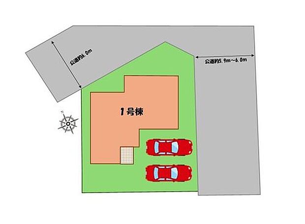 ≪全体区画図≫
駐車２台可能（車種による）！
急な来客時や、ご家族の自転車スペースとしても大活躍♪
