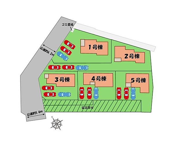 ≪全体区画図≫
駐車3台可能(車種による)!
急な来客時や、ご家族の自転車スペースとしても大活躍♪