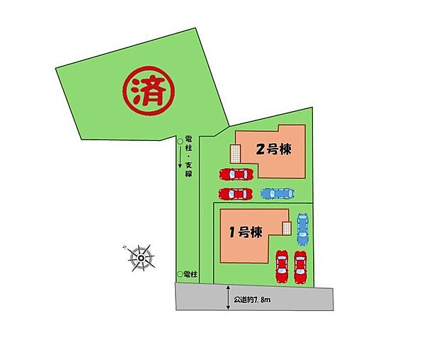 ≪全体区画図≫
駐車3台可能(車種による)!
急な来客時や、ご家族の自転車スペースとしても大活躍♪