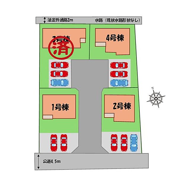 【≪全体区画図≫】駐車２～３台可能（車種による）！
急な来客時や、ご家族の自転車スペースとしても大活躍♪