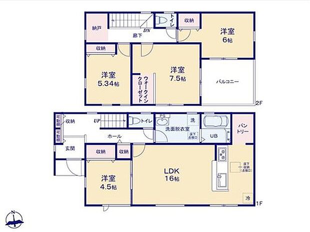 【4LDK+S】納戸は壁に突っ張り棒を付ければ、クローゼットとして使えます。扇風機やこたつなどの電化製品、クリスマスツリーなどのイベント用品等をしまっておくのにも便利です。