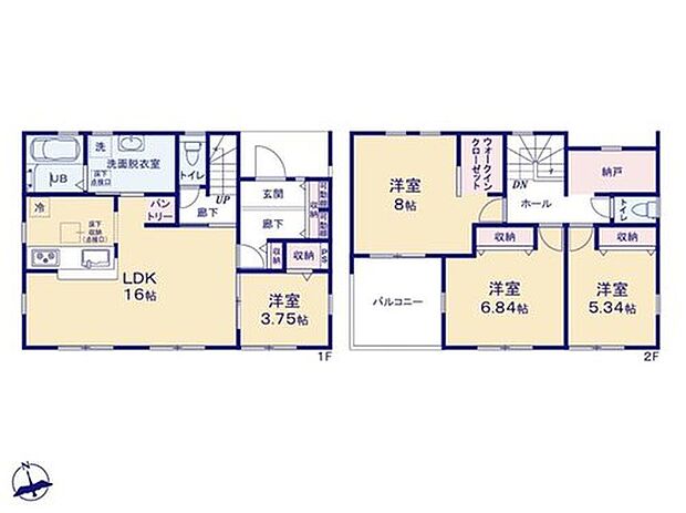 【4LDK+S】リビングを通過して階段、浴室がございます！帰宅時も、外出時も必ずリビングを通るため家族の動向が把握しやすく自然と顔を合わせることが出来る間取りです。
