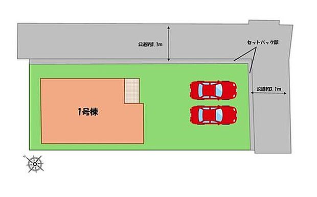 【全体区画図】駐車2台可能(車種による)!
急な来客時や、ご家族の自転車スペースとしても大活躍♪