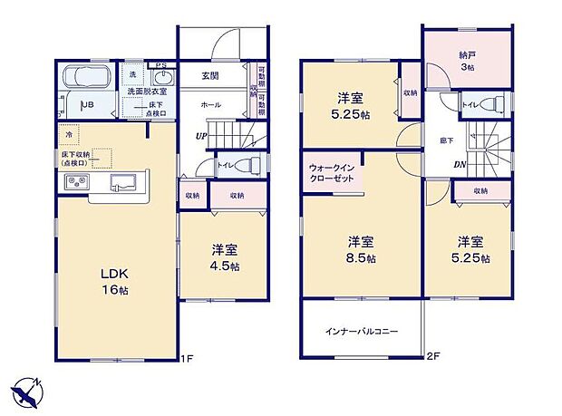【4LDK+S】水回り集中設計の家事ラク動線の間取りです！移動距離も短く家事にかかる時間が少なくなり余裕が生まれますね！余った時間は趣味の時間に当てたり、お昼寝時間にしたり自由時間を楽しんでください！