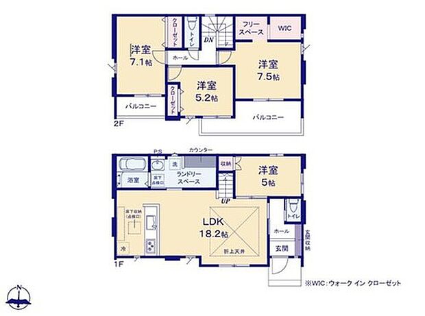 【4LDK+S】２階7.5帖洋室のウォークインクローゼットの隣がフリースペースになっております！収納以外にも、姿見を置けば、明日のお出掛けのお洋服を選ぶためのファッションショーが開けますね♪