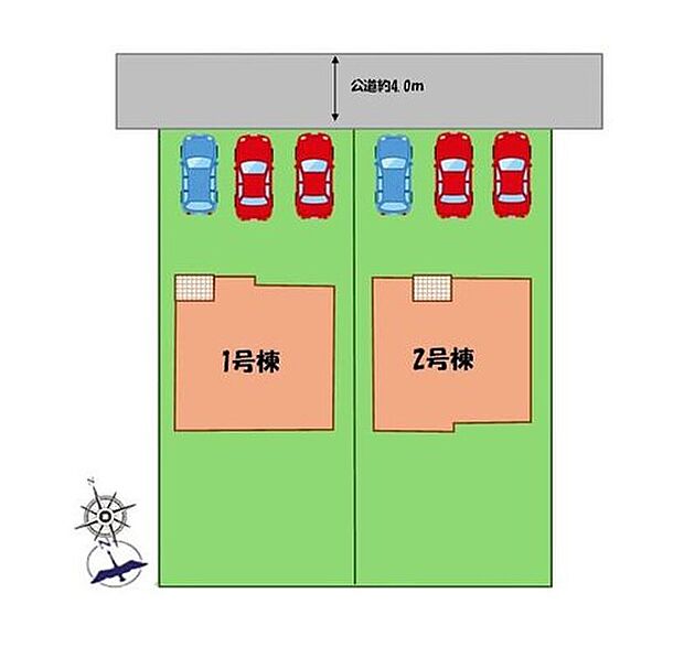 【全体区画図】駐車３台可能（車種による）！
急な来客時や、ご家族の自転車スペースとしても大活躍♪