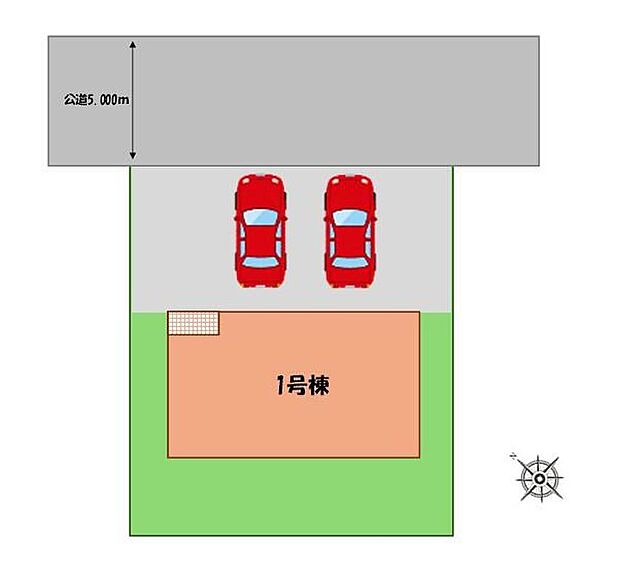 【全体区画図】駐車2台可能(車種による)!
急な来客時や、ご家族の自転車スペースとしても大活躍♪