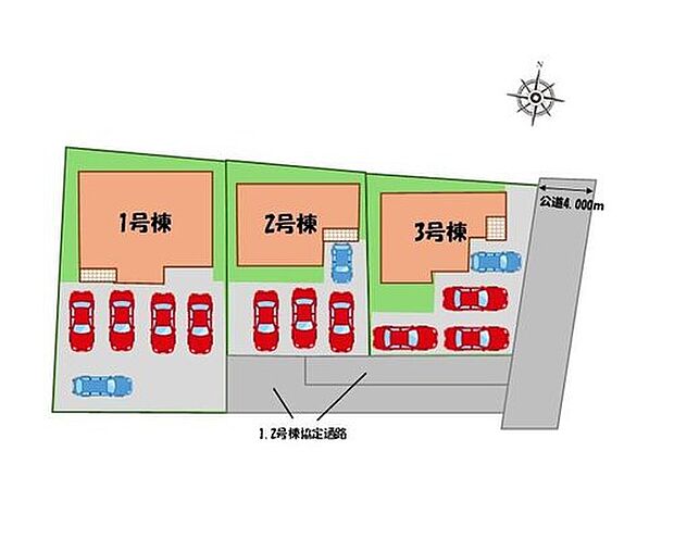 【区画図】駐車４～５台可能（車種による）！
急な来客時や、ご家族の自転車スペースとしても大活躍♪