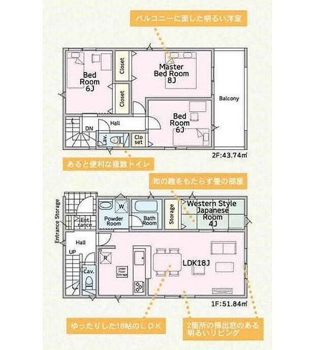【4LDK】主寝室にお勧めのお部屋は８帖です！ダブルやクイーンのベッドを置いても圧迫感が出にくく、夫婦＋子どもが一緒に寝るレイアウトも可能です！