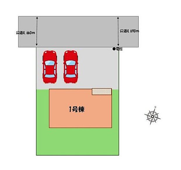【全体区画図】駐車２台可能（車種による）！
急な来客時や、ご家族の自転車スペースとしても大活躍♪