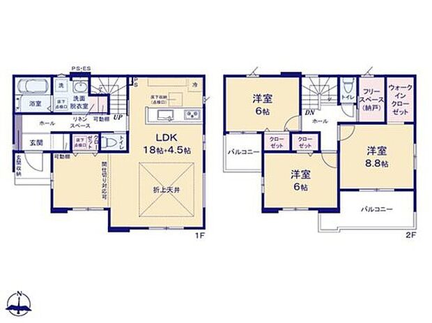 【3LDK+S】洗面所や脱衣所は、タオルや洗面所で使う細かいアイテム類のほかに、洗濯物や洗剤などの雑貨類を置くことも多く、収納スペースはいくらあっても困ることはありません。