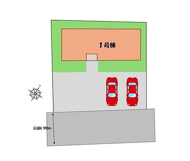 【全体区画図】駐車2台可能(車種による)!
急な来客時や、ご家族の自転車スペースとしても大活躍♪