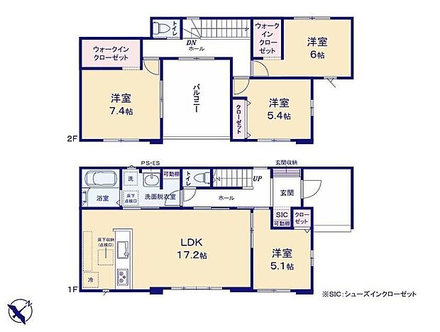 【4LDK】バルコニーはホールからも出ることができます☆「洗濯物をもったまま、お部屋を通って」という、わずらわしさを減らした設計は嬉しいですね♪
