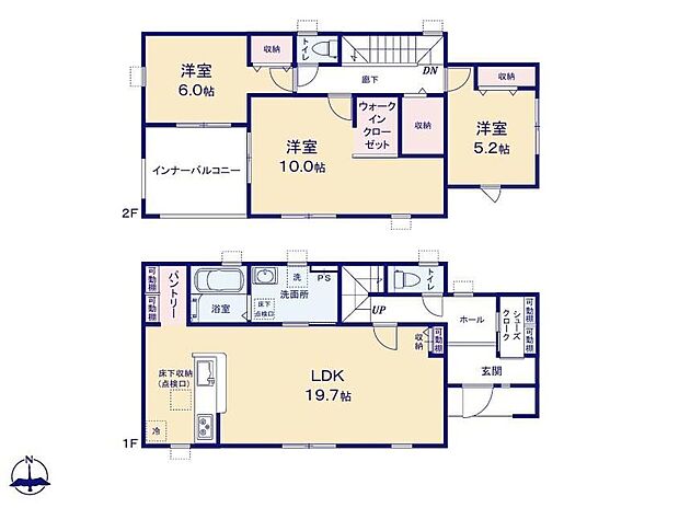【3LDK】パントリーは、ストック品を大量に保管できるため、買い物の頻度を減らせ、時間と手間を節約できます。キッチン横に設置することで、調理中の動きがスムーズになり、忙しい時間帯でもストレスなく作業できます。