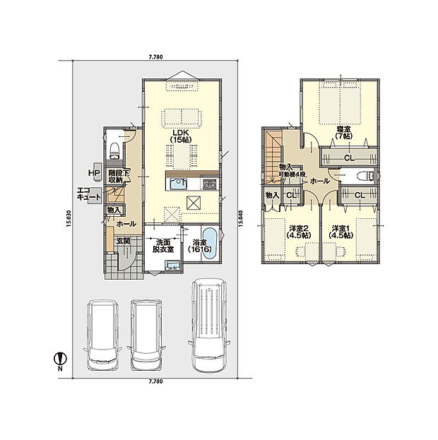 人気の階段下収納や各居室クローゼット完備で収納力◎！洗面脱衣室にはホスクリーン完備♪洋室2つでライフスタイルに合わせて使い分けがしやすくなっています！