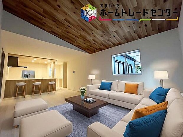 ≪Living room≫
大きな窓のあるリビングは、陽光あふれる明るい空間です。居心地良く、ご家族皆がゆったり寛げる憩いの空間となりそうです。※家具はCGでございます