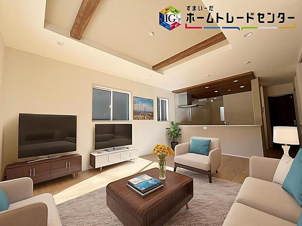 ≪Living room≫
大きな窓のあるリビングは、陽光あふれる明るい空間です。居心地良く、ご家族皆がゆったり寛げる憩いの空間となりそうです。※家具はCGでございます