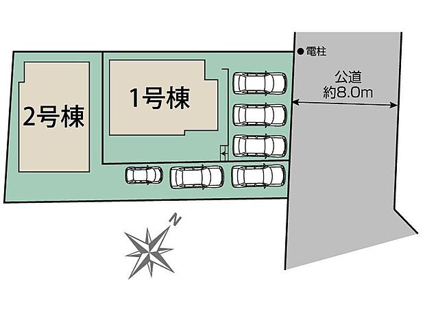 ≪全体区画図≫
カースペース３台分♪前面道路８ｍで解放感溢れる２邸宅です♪