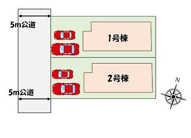 ≪全体区画図≫
カースペース2台分♪きれいな整形地♪