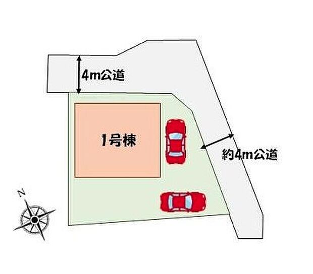 ≪全体区画図≫
カースペース２台分♪角地につき陽当たり良好開放感たっぷり♪