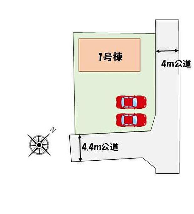 ≪全体区画図≫
角地につき陽当たり良好♪カースペース２台分♪
