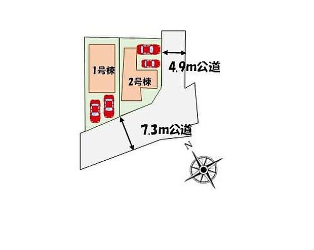 ≪全体区画図≫
カースペース２台分♪角地につき陽当たり良好♪