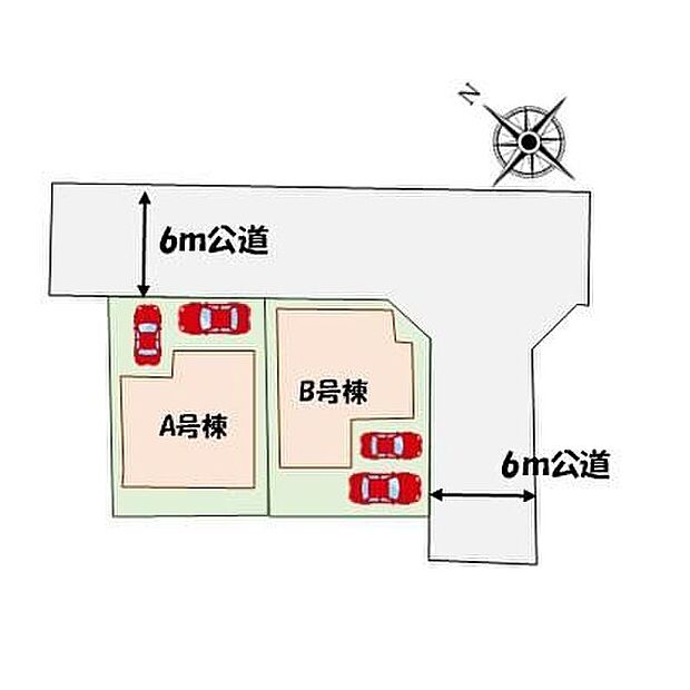 【全体区画図】角地につき陽当たり良好♪前面道路メートルで駐車も楽々♪