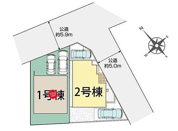 ≪全体区画図≫
カースペース2台分♪角地につき陽当たり良好♪