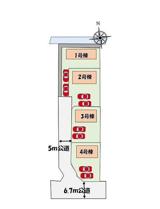 ≪全体区画図≫
全棟カースペース２台分♪
生活するだけの家ではなく「日々を楽しむ暮らし」を♪