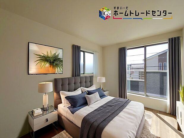 【寝室】≪Room≫
お陽さまの光をさわやかな風をたっぷりとりこめます。室内はいつも明るい印象なので気持ちの良い朝を迎えられます。毎日の生活も明るくなりそうです。
※家具はCGでございます。