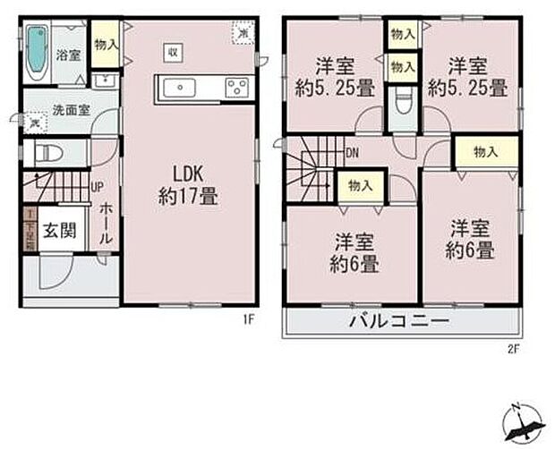 【4LDK】ご家族が集う空間と、個の時間を大切にする居室をしっかり分け合える2階4居室プラン♪対面式キッチンですので、お食事の準備をしながらご家族との会話を楽しめます。