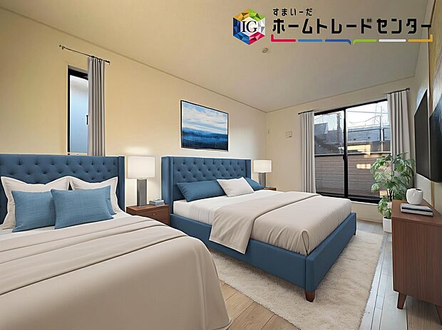 【居室】≪Living room≫
自然光に包まれたリビング。あふれる陽光の輝き、子どもたちの笑顔も光り輝いて見える。         
※家具はCGでございます。