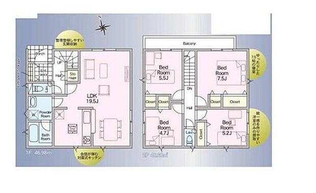 【4LDK】ご家族が集う空間と、個の時間を大切にする居室をしっかり分け合える２階４居室プラン♪会話が弾む対面式キッチンを採用しています♪